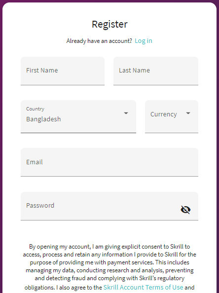 Skrill Account Registration